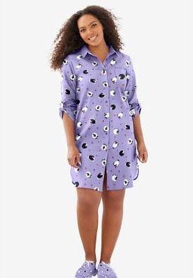 Plus Size Women's Plaid Flannel Button-Front Sleepshirt by Dreams & Co. in Soft Iris Sheep (Size L)