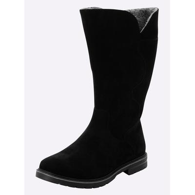 Weitschaftstiefel SHEEGO, Damen, Gr. 39, Textil, XL-Schaft, schwarz, Veloursleder, Schuhe Weitschaftstiefel