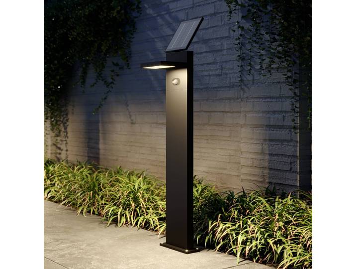 Lucande LED-Solarwegelampe Silvan, 100cm, Sensor, anthrazit Silvan, schwarz, Aluminium, Modern, Solarleuchten
