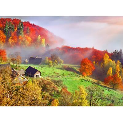 Fototapete PAPERMOON "Autum Mountain Village", bunt, B:3m L:2,23m, Vlies, Tapeten