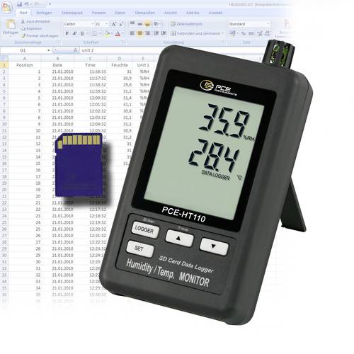 PCE Instruments PCE-HT110 Luftfeuchtemessgerät (Hygrometer)| 2-Kanal-Datenlogger | Langzeitmessung Temperatur + Feuchte