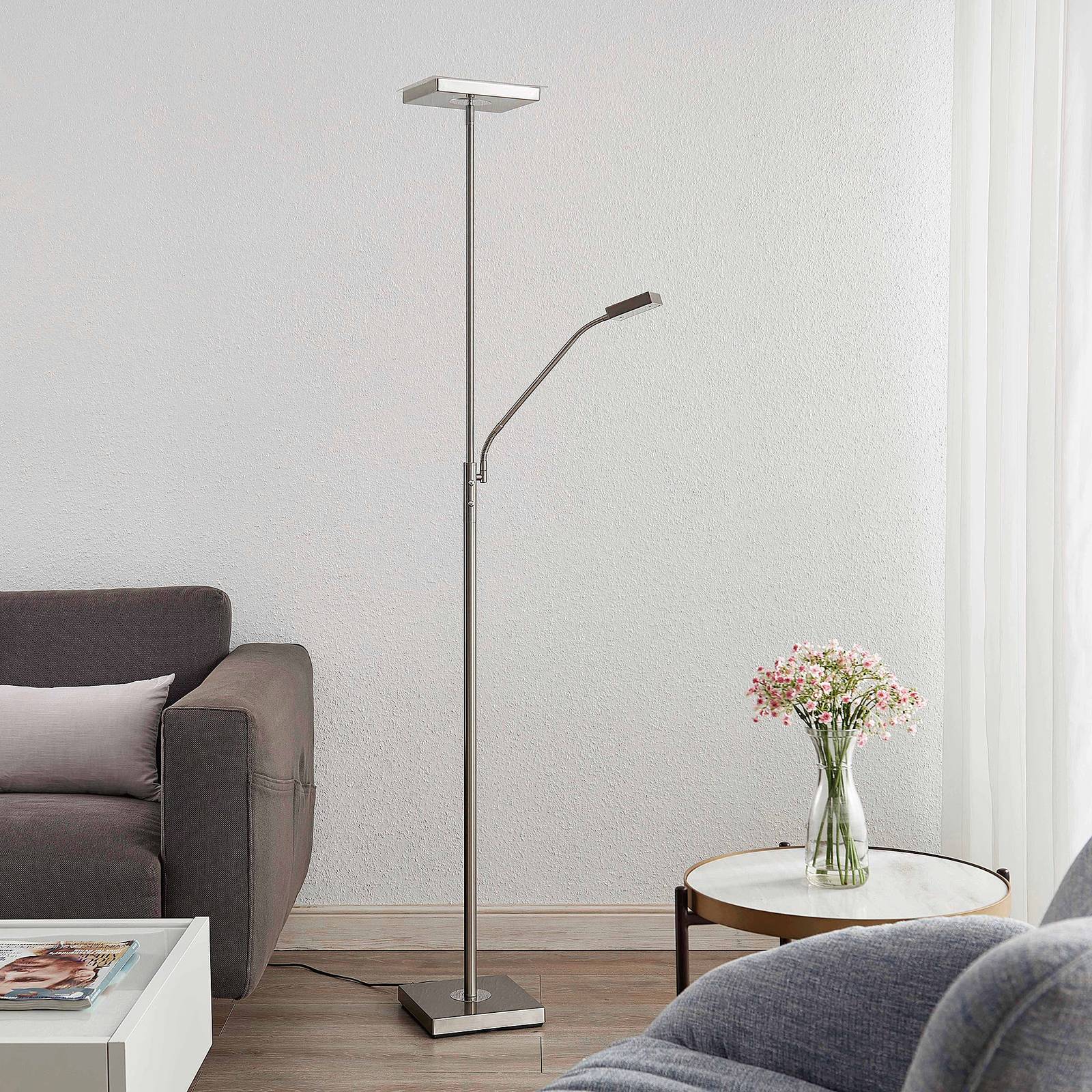 LED Deckenfluter Sumani Lindby, dimmbar, alu / grau / zink, für Wohn- / Esszimmer, Metall, Modern, LED Stehlampe
