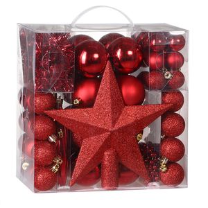 Deuba Weihnachtskugeln rot, Kunststoff, Set mit 77 Teilen