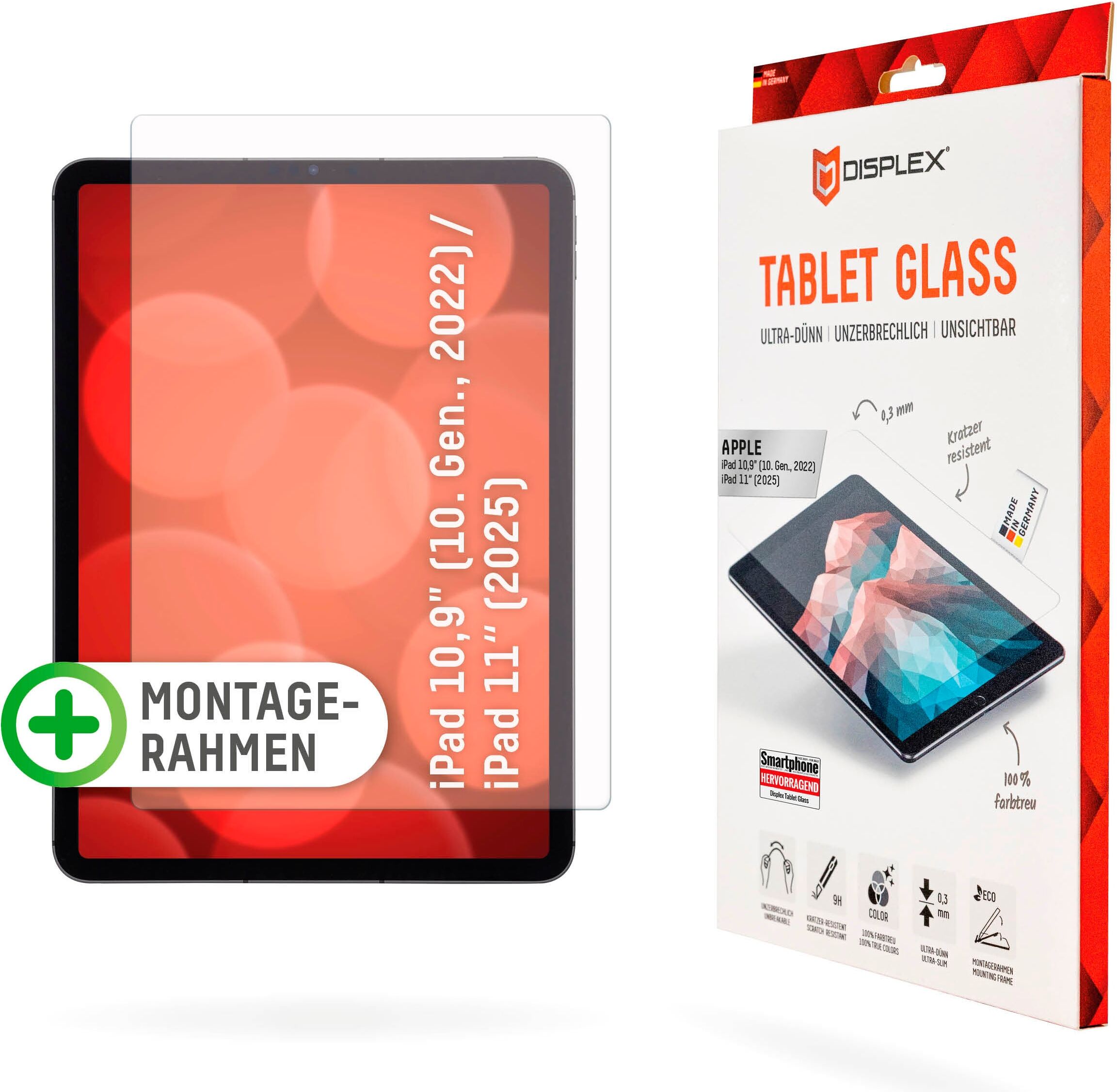 Displex Displayschutzglas "Tablet Glass iPad 10,9 (10. Gen., 2022)", transparent, B:10cm H:3cm T:25mm, Displayfolien, Displayschutzglas