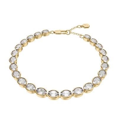 Tennisarmband FOSSIL "Ellis", gold (gelbgoldfarben, kristallweiß, kristallweiß), Armbänder, Damen, 19cm, Metall, Tennisarmband, mit Glasstein