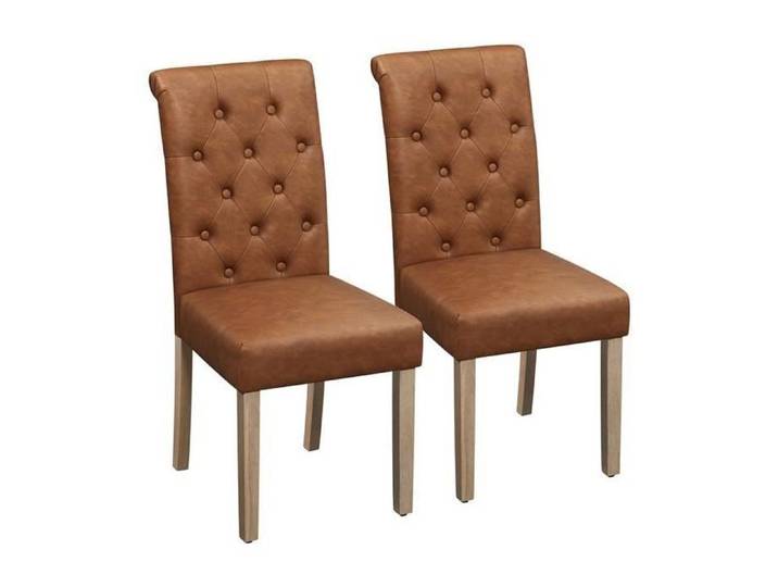 Yaheetech Lot de 2 Chaises de Salle à Manger -Similicuir- Patin de protection - Brun Vintage - Pieds en Bois de Chêne