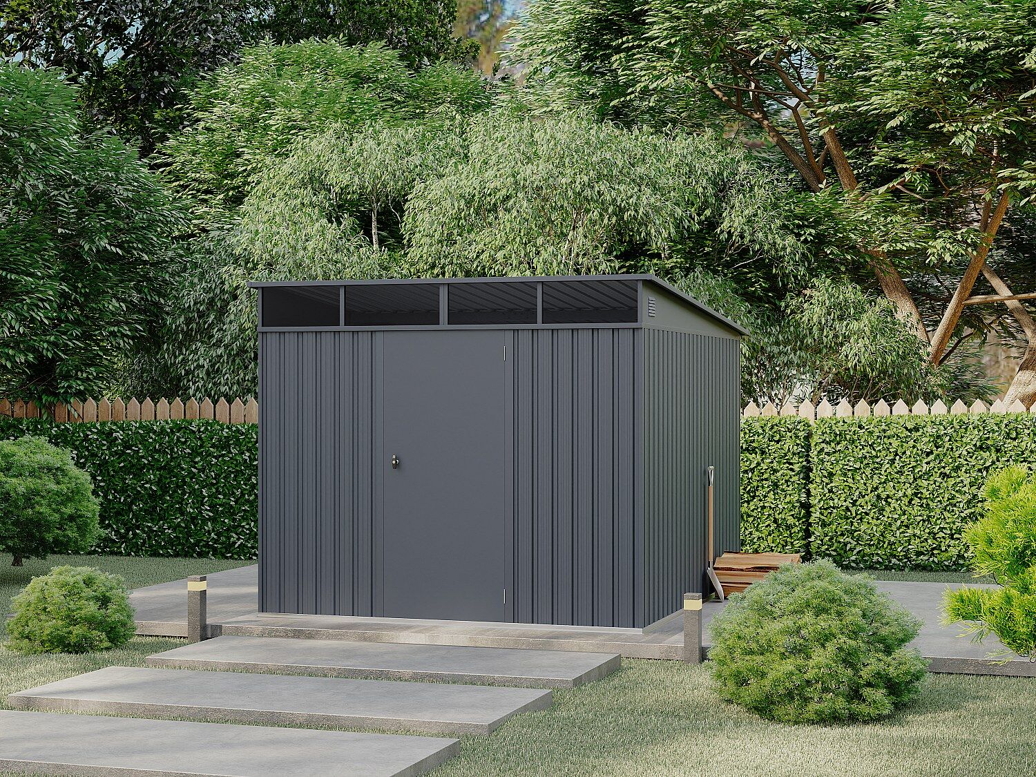 Unique Cobertizo de jardín metálico en acero galvanizado - 0,4 mm - gris antracita 6,6 m² - CLAFTON