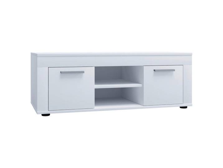 TV Lowboard, Weiß, 102x45x37 cm, Holz, Mit Klapptüren & Offenen Fächern, Modern, VCM