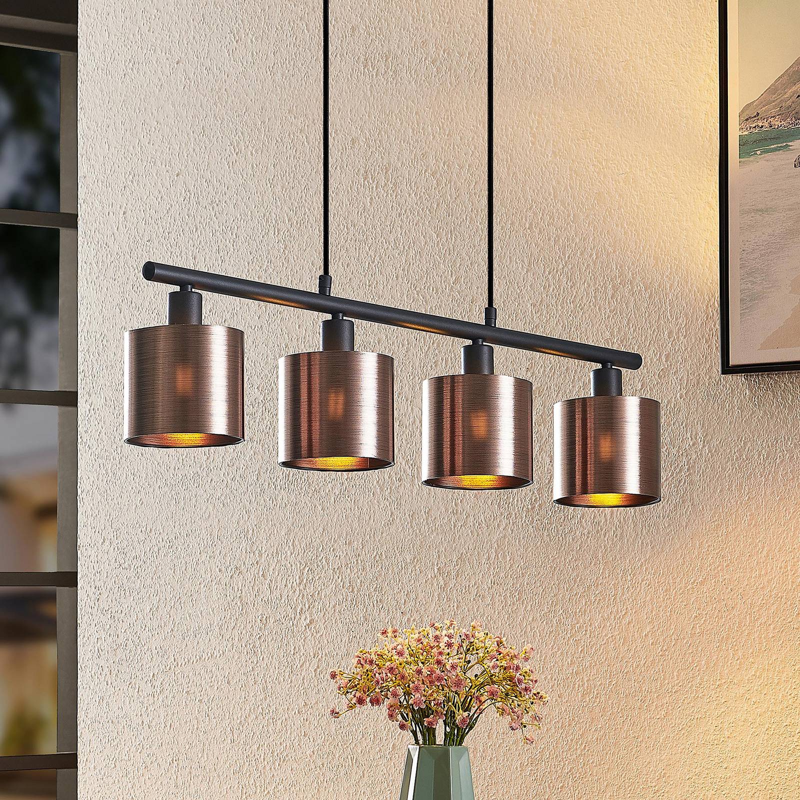 Pendant Light Joudy Lindby, dimmable, Bronze / antique brass, Living / Dining Room, metal, Modern, Ceiling Light