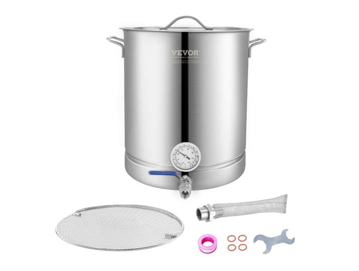 SucceBuy Bouilloire en acier inoxydable Pot de brassage de 16 gallons fond triple pour bouilloire de brassage de bière Pot fournitures de brassage à domicile comprend le couvercle