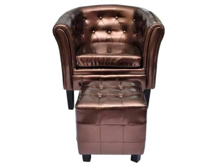 Todiikf Clubsessel mit Fußhocker Sessel Braun Kunstleder 2-teilig Elegant Chesterfield-Design mit Knöpfung und Beistellhocker für Wohnzimmer, Büro und Empfangsbereich.