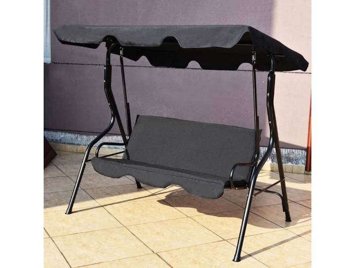Giantex Balancelle de Jardin 3 Places avec Toile Imperméable Structure en Acier Pulvérisé Grand Confort en Plein Air Noir