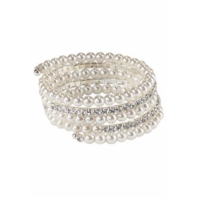 Armspirale FIRETTI "festlich", weiß (metallfarben, weiß, kristallweiß, kristallweiß), Armbänder, Damen, Metall, mit Glasstein - mit Acrylperle