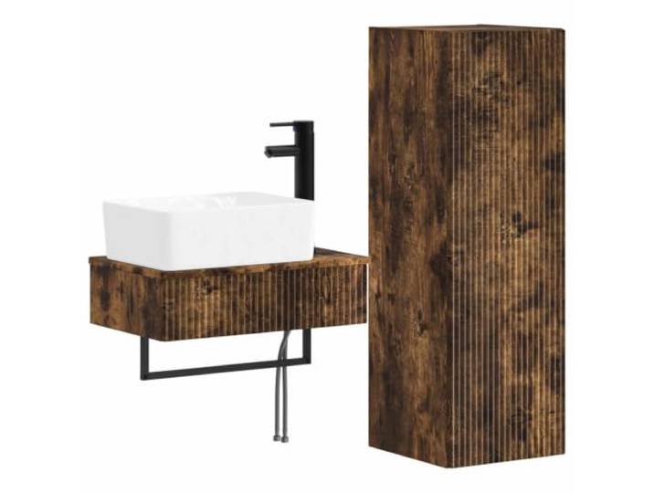 KTHLBRH Badezimmermöbel-Set 2-teilig Eiche Rauchgrau 33 x 34,5 x 100 cm Holztechnik, Wandmontage, Waschbecken und Wasserhahn inklusive, reversible Tür, 2 Einlegeböden, nur innen
