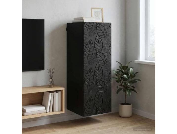 Wandschrank 33 x 34,5 x 90 cm Holzwerkstoff Schwarz mit 90 Grad Türen Wandmontage, Holzregale, 90 Grad Pendeltüren, pflegeleichte Oberfläche, platzsparend