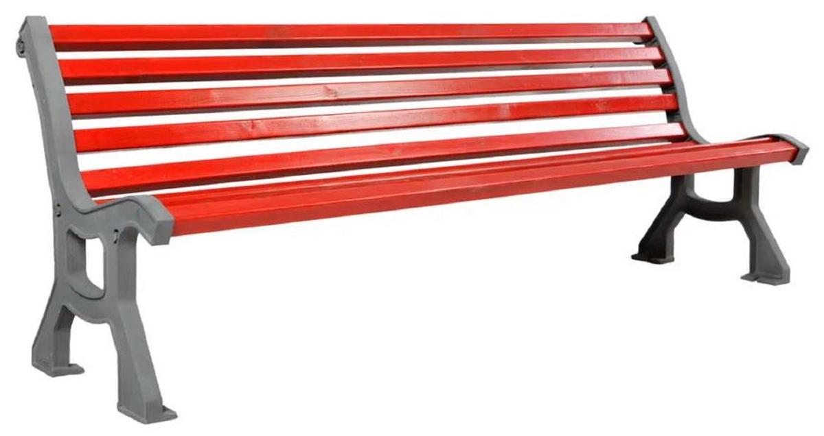 Casa Padrino Industrie Stil Gartenbank Rot / Grau 183 cm