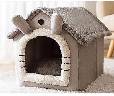 Uplift Essentials Indoor Soft Dog Kennel Warm Pet Bed Cave With Removable Mat l grey