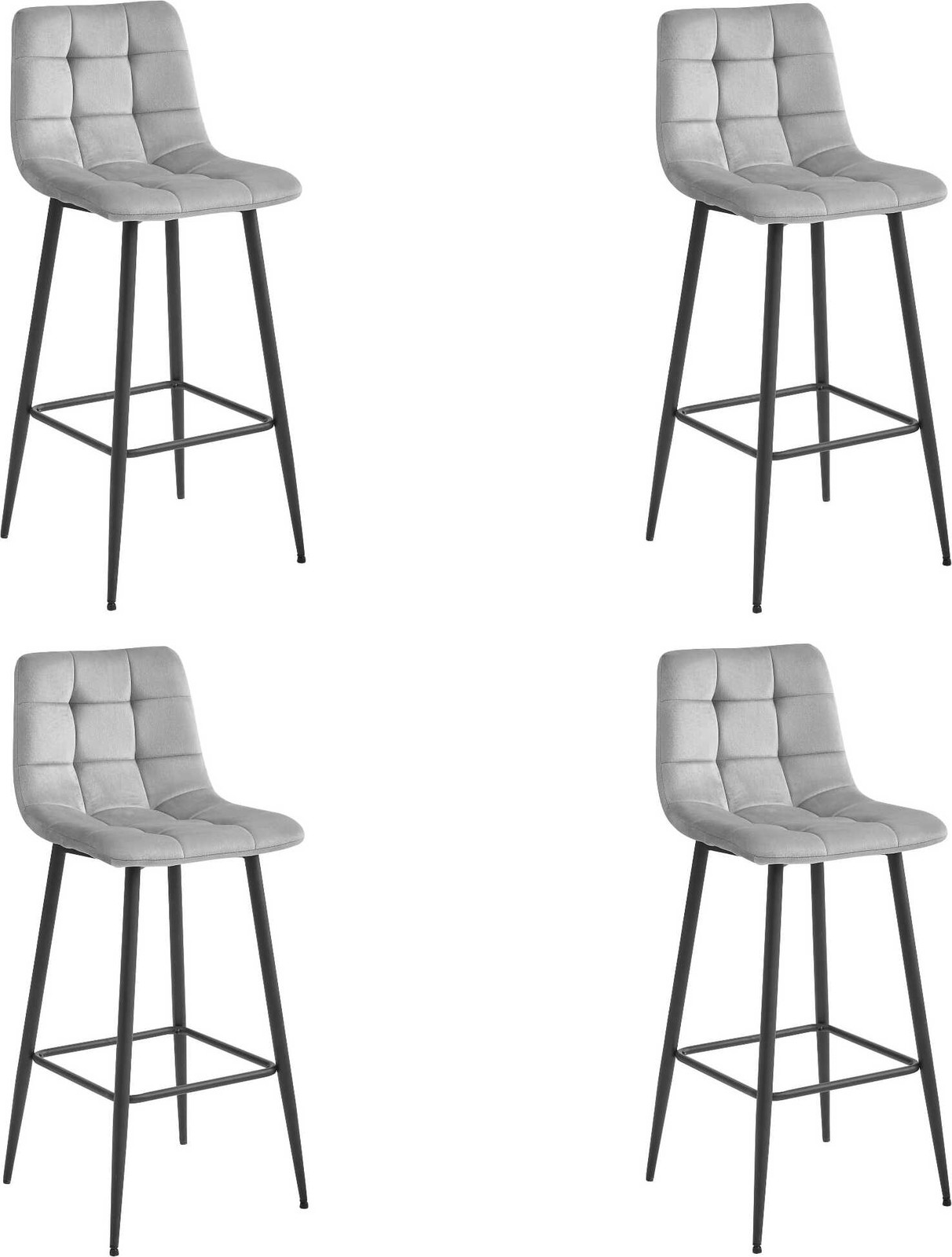 Set van 4 Barkrukken Leobert Arceto - Grijs zilveren fluweel met zwarte poten
