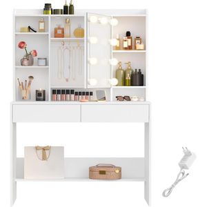 Vasagle Schminktisch RDT126W01, mit Beleuchtung, Spiegel & 2 Schubladen, 90 x 144,7 cm