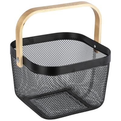 Aufbewahrungskorb WENKO "Bambusa", schwarz (schwarz, natur), Stahl, Aufbewahrungsboxen, BxTxH: 25x25x17 cm