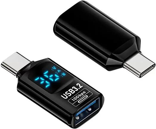 INF USB-A Buchse auf USB-C Stecker Adapter mit Digitalanzeige, Schwarz (2er-Pack)