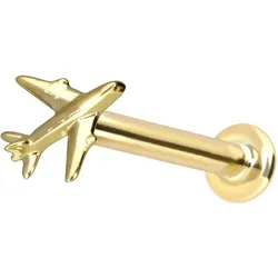 14 Karat Gold Labret mit Innengewinde FLUGZEUG