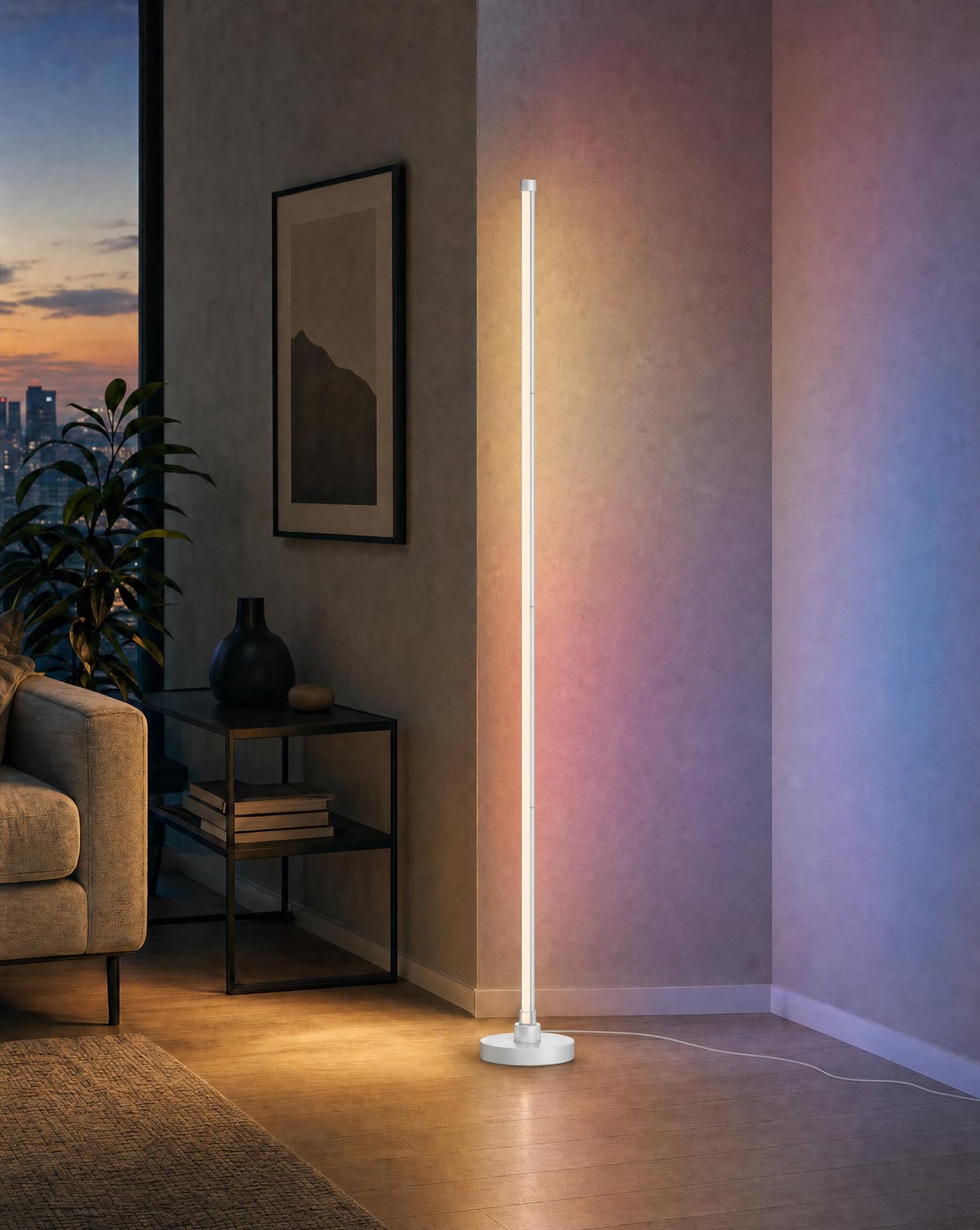 Northpoint LED hoeklamp vloerlamp met RGB en warmwit licht, geluidsensor en afstandsbediening