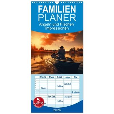 Familienplaner 2026 - Angeln und Fischen Impressionen mit 5 Spalten (Wandkalender, 21 x 45 cm) CALVENDO