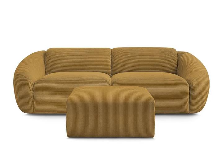 3er Sofa mit Hocker BOBOCHIC TINA Cord-Stoff gelb