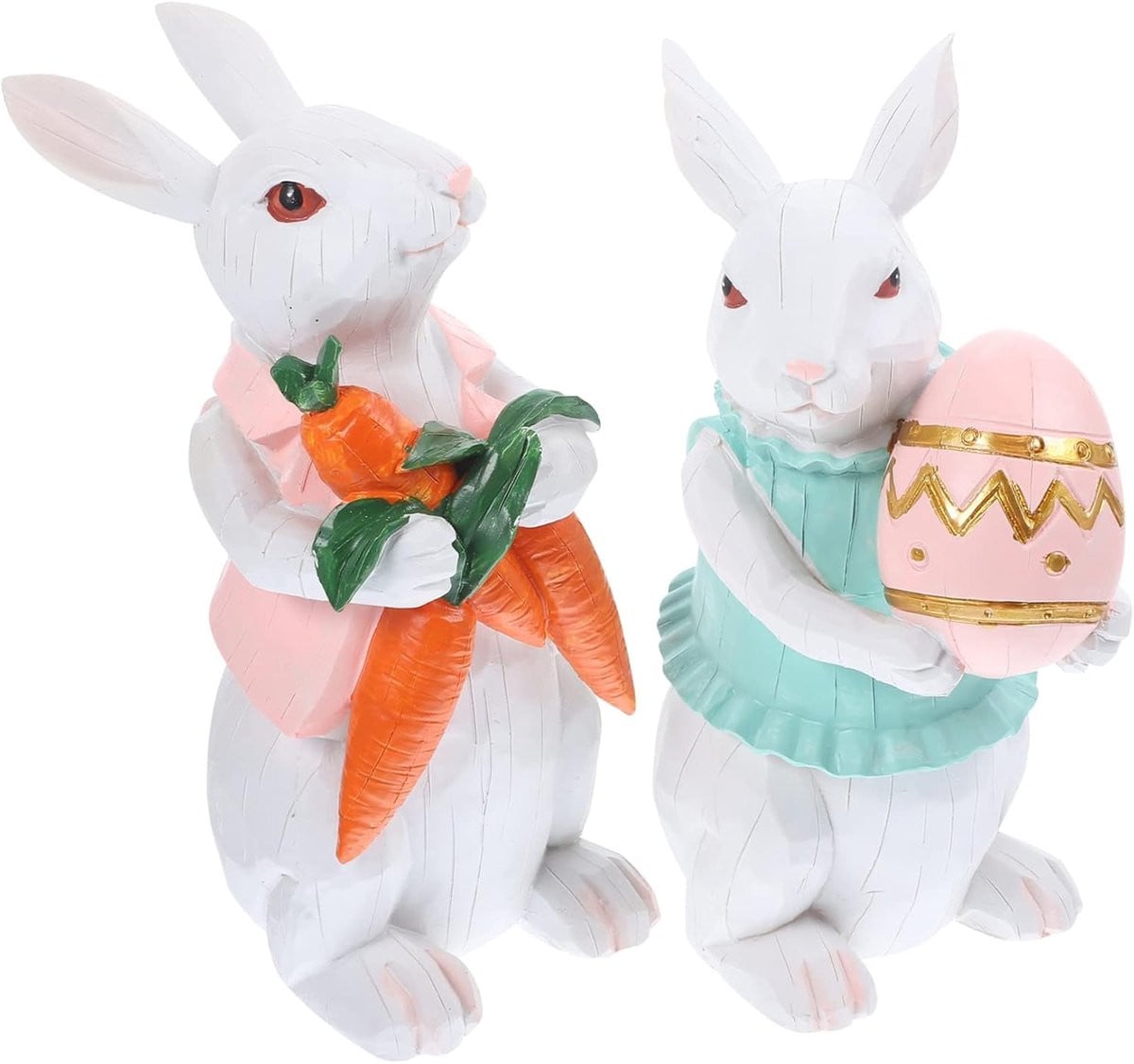 Set van twee Paashaas beelden voor tafeldecoratie, 9 x 9 x 8 cm