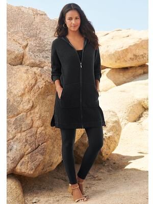 Plus Size Women's Waffle Mega Length Zip Hoodie by Roaman's in Vintage Lavender (Size 14/16)