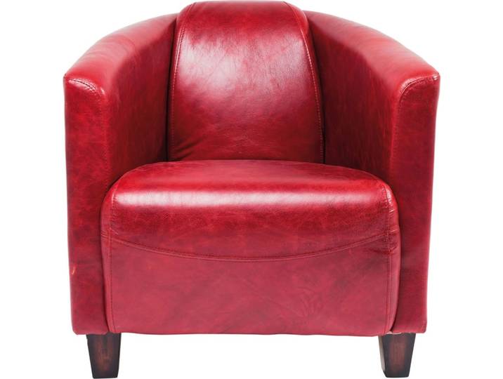 Fauteuil en cuir rouge et hévéa massif