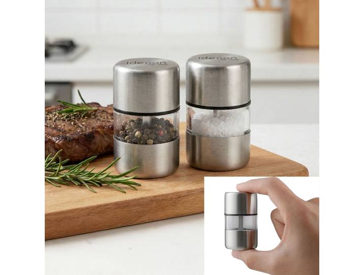 2er-Set Mini Salz-/Pfeffermühle aus Edelstahl mit Keramikmahlwerk