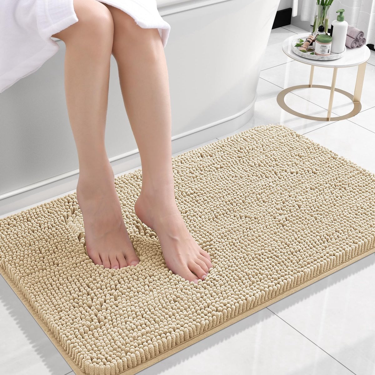 Olanly Chenille Badmat Antislip - Beige - 51 x 76 cm