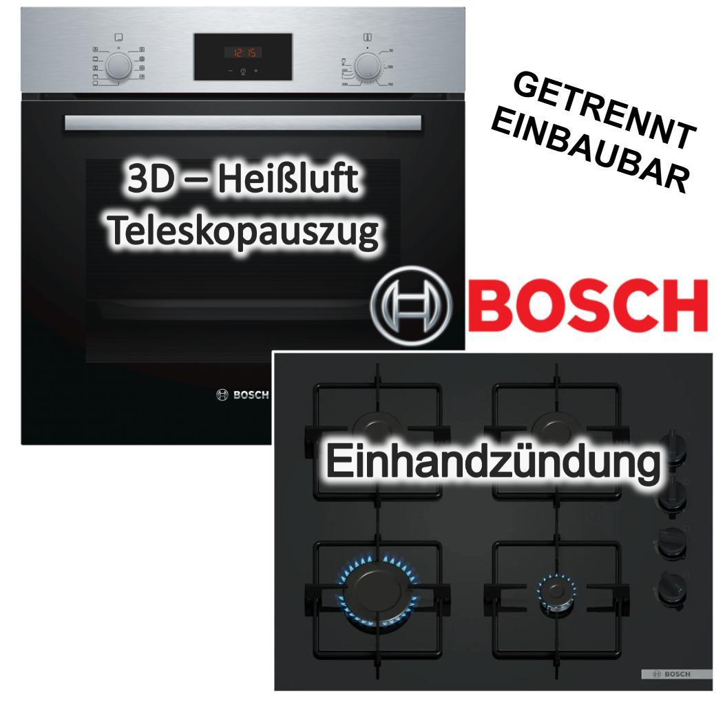 Herdset Bosch Backofen 3D Heißluft Teleskopauszug Schnellaufheizung + Gaskochfeld 60cm Einhandzündung
