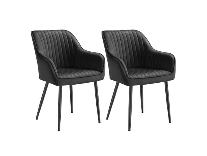 SONGMICS 2er Set Esszimmerstühle, Samt, Schwarz Polsterstuhl mit Armlehnen, Metallbeine, bis 120 kg, für Esszimmer, TYRA Kollektion