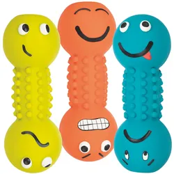 3x Trixie Smiley-Hantel Latex mit Quietscher 19cm, Hundespielzeug