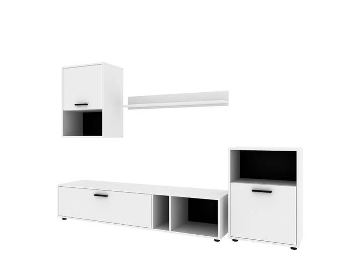 Komodee Wohnwand, 4-er Set Rena Set1 Weiß, Kunststoff, 3 Fächer, 210x190x36 cm, Wohnzimmer, Wohnwände