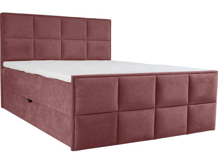 Boxspringbett, Holz Teilmassiv, Burgunderrot, 161×210 cm, Taschen-Federkern, Leonique Timeo