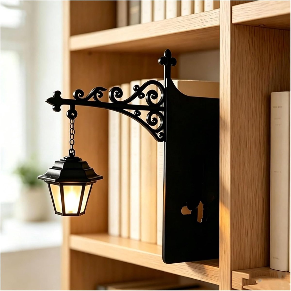 Vintage Library Lantern LED Boekenplank Lamp - Zwart