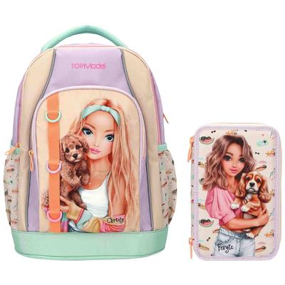 Rucksack DEPESCHE "Schul-Set SUNNY DOG TOPModel 2er Set bunt", Kinder, Gr. B/H/T: 2cm x 2cm x 2cm, bunt, Polyester, Rucksäcke Rucksack
