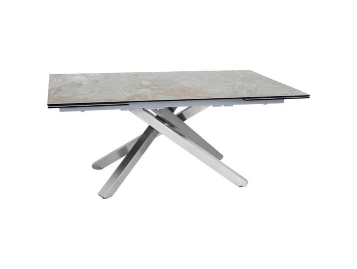 Novel Esstisch, Edelstahl, Hellgrau, Hellbraun, Metall, Glas, Keramik, rechteckig, eckig, 98x76x180-280 cm, ausziehbar, Esszimmer, Tische, Esstische, Glastische