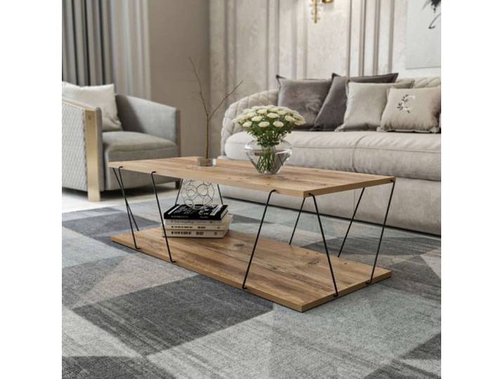 Table basse Table de salon Bois MDF mélaminé Pin avec cadre Métal L 120 cm Industriel