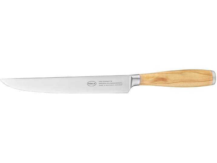 Fleischmesser RÖSLE Artesano , braun (holzfarben, silberfarben), Klingenlänge 20cm, Olivenholz, Spezialklingenstahl, Kochmesser, Fleischmesser, für Fleisch, Made in Solingen, Klingenspezialstahl, Olivenholz