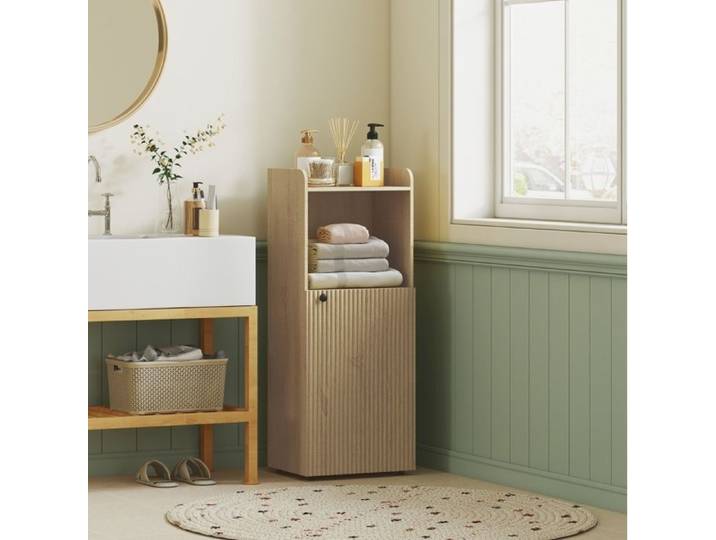 Colonne de salle de bain QAVRYL 40 x 31 x 104 cm 1 porte niche ouverte aspect chêne