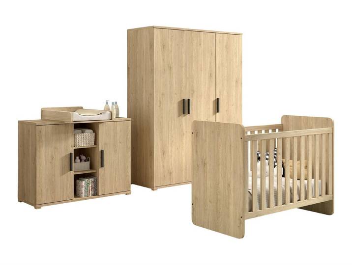 58 aufm Kessel Babyzimmer-Komplettset Babyzimmer Set Keelia Eiche Bett Schrank Wickelkommode