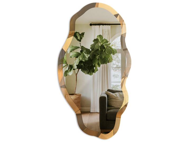Tulup Spiegel 90x45 cm asymmetrisch mit Druck - räumliches Muster, Transparent, Glas, Organisch, 45x90x0.4 cm, Spiegel, Wandspiegel