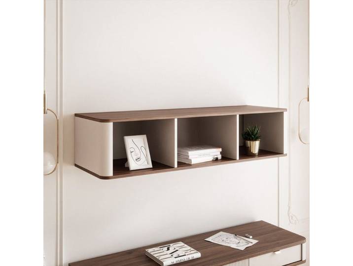 Etagère Murale NAVANI - 3 compartiments - 127x25x30 cm - Cachemire/noyer