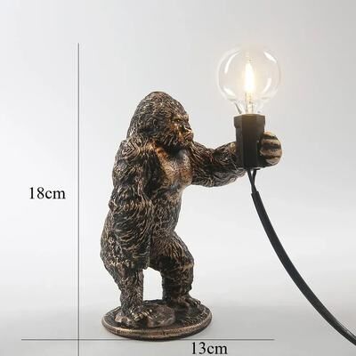 Inspired Living Mighty Gorilla Table Lamp Resin Animal Night Light For Bedroom & Home Decor gold Stand
