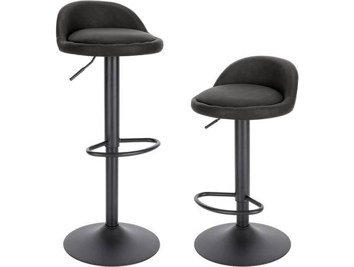 EUGAD 2x Tabouret de Bar en Similicuir Tabouret de Comptoir Hauteur Réglable 61-82cm avec Dossier et Repose-Pieds Anthracite